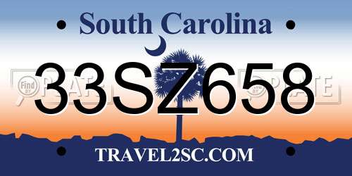 33SZ658 South Carolina License Plate