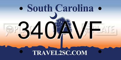 340AVF South Carolina License Plate
