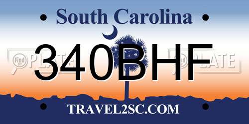 340BHF South Carolina License Plate