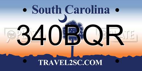 340BQR South Carolina License Plate