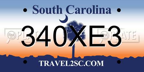 340XE3 South Carolina License Plate