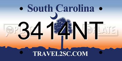 3414NT South Carolina License Plate