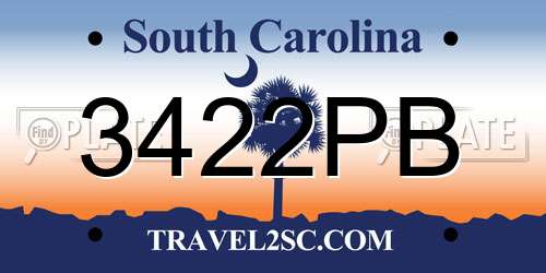 3422PB South Carolina License Plate