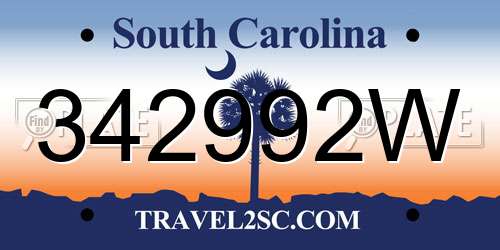 342992W South Carolina License Plate