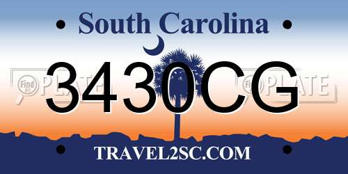 3430CG South Carolina License Plate