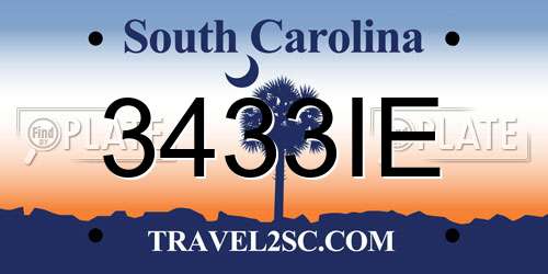 3433IE South Carolina License Plate