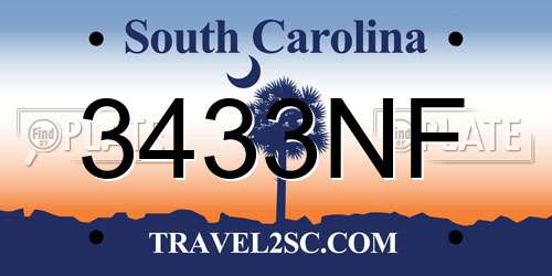 3433NF South Carolina License Plate
