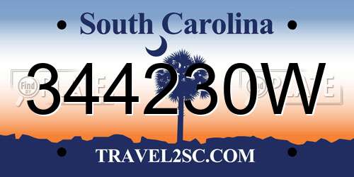 344230W South Carolina License Plate