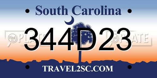 344D23 South Carolina License Plate