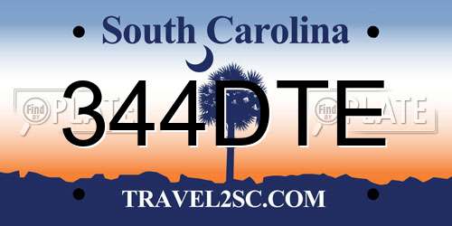 344DTE South Carolina License Plate