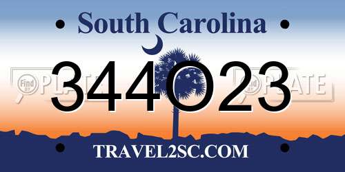 344O23 South Carolina License Plate