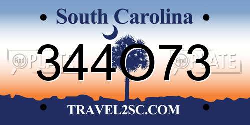 344O73 South Carolina License Plate