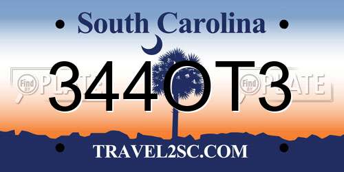 344OT3 South Carolina License Plate