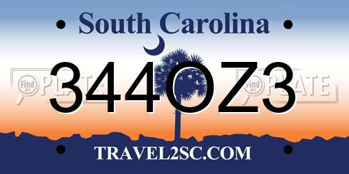 344OZ3 South Carolina License Plate