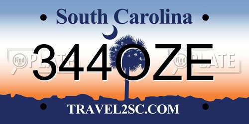 344OZE South Carolina License Plate