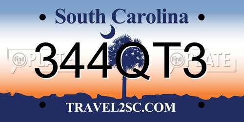 344QT3 South Carolina License Plate