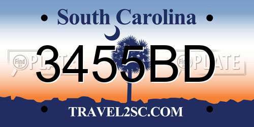 3455BD South Carolina License Plate