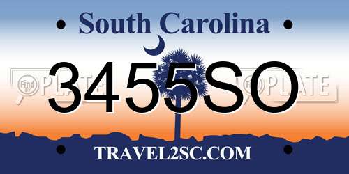 3455SO South Carolina License Plate