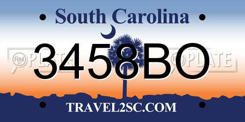 3458BO South Carolina License Plate