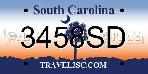 3458SD South Carolina License Plate