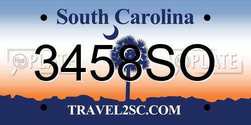 3458SO South Carolina License Plate