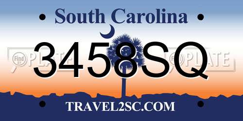 3458SQ South Carolina License Plate