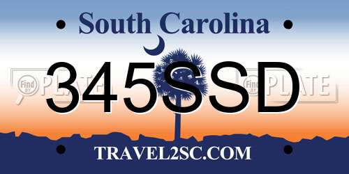 345SSD South Carolina License Plate