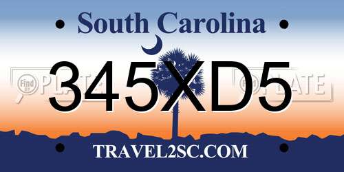 345XD5 South Carolina License Plate