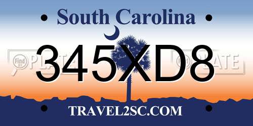 345XD8 South Carolina License Plate
