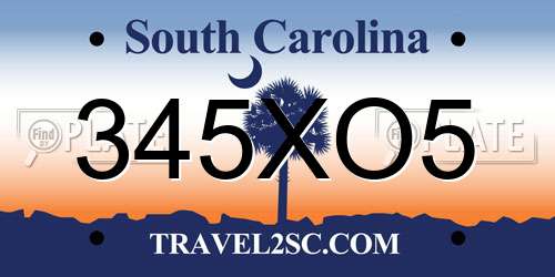 345XO5 South Carolina License Plate