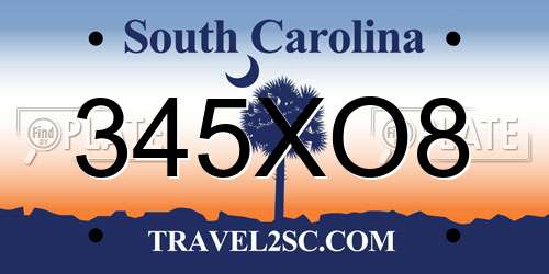345XO8 South Carolina License Plate