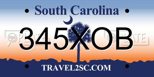 345XOB South Carolina License Plate