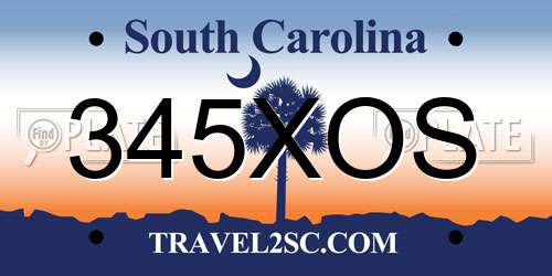 345XOS South Carolina License Plate