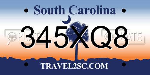 345XQ8 South Carolina License Plate