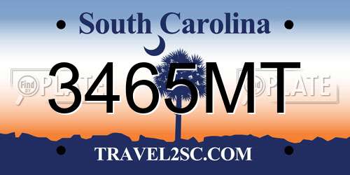 3465MT South Carolina License Plate