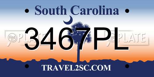 3467PL South Carolina License Plate