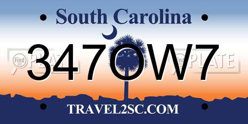 347OW7 South Carolina License Plate