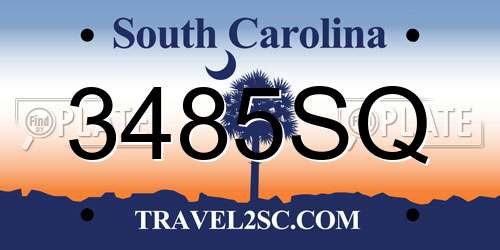 3485SQ South Carolina License Plate