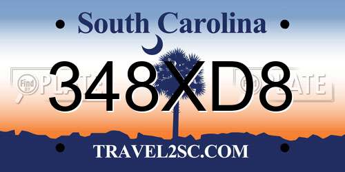 348XD8 South Carolina License Plate