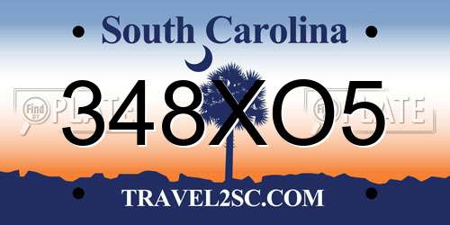 348XO5 South Carolina License Plate