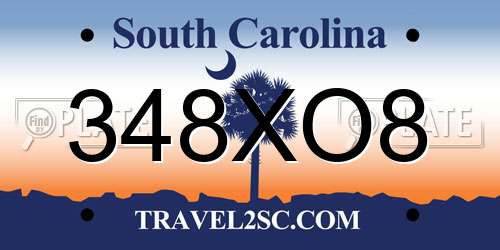 348XO8 South Carolina License Plate