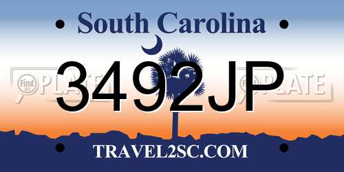 3492JP South Carolina License Plate
