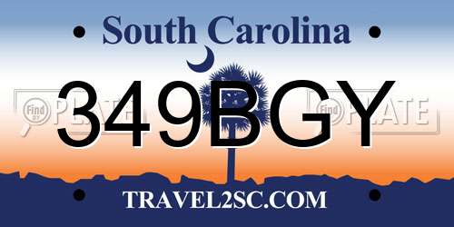 349BGY South Carolina License Plate