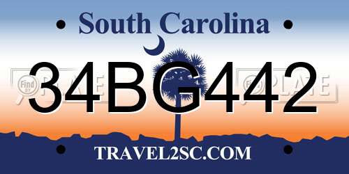 34BG442 South Carolina License Plate