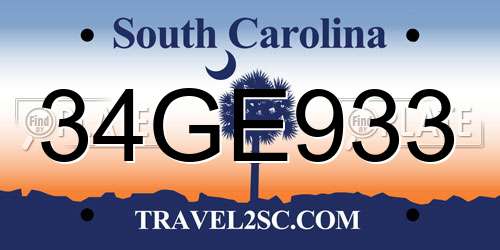34GE933 South Carolina License Plate