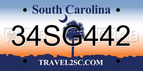 34SG442 South Carolina License Plate