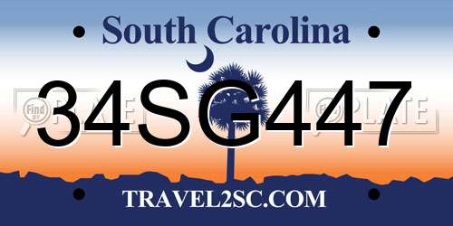 34SG447 South Carolina License Plate