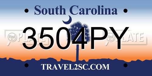3504PY South Carolina License Plate