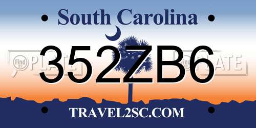 352ZB6 South Carolina License Plate