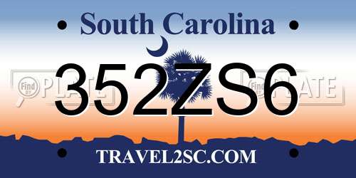 352ZS6 South Carolina License Plate